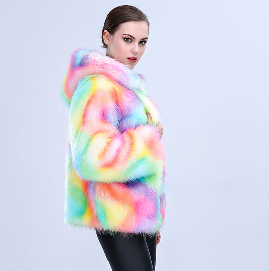 Colored Fox Fur Thicken Warm Fur Coat