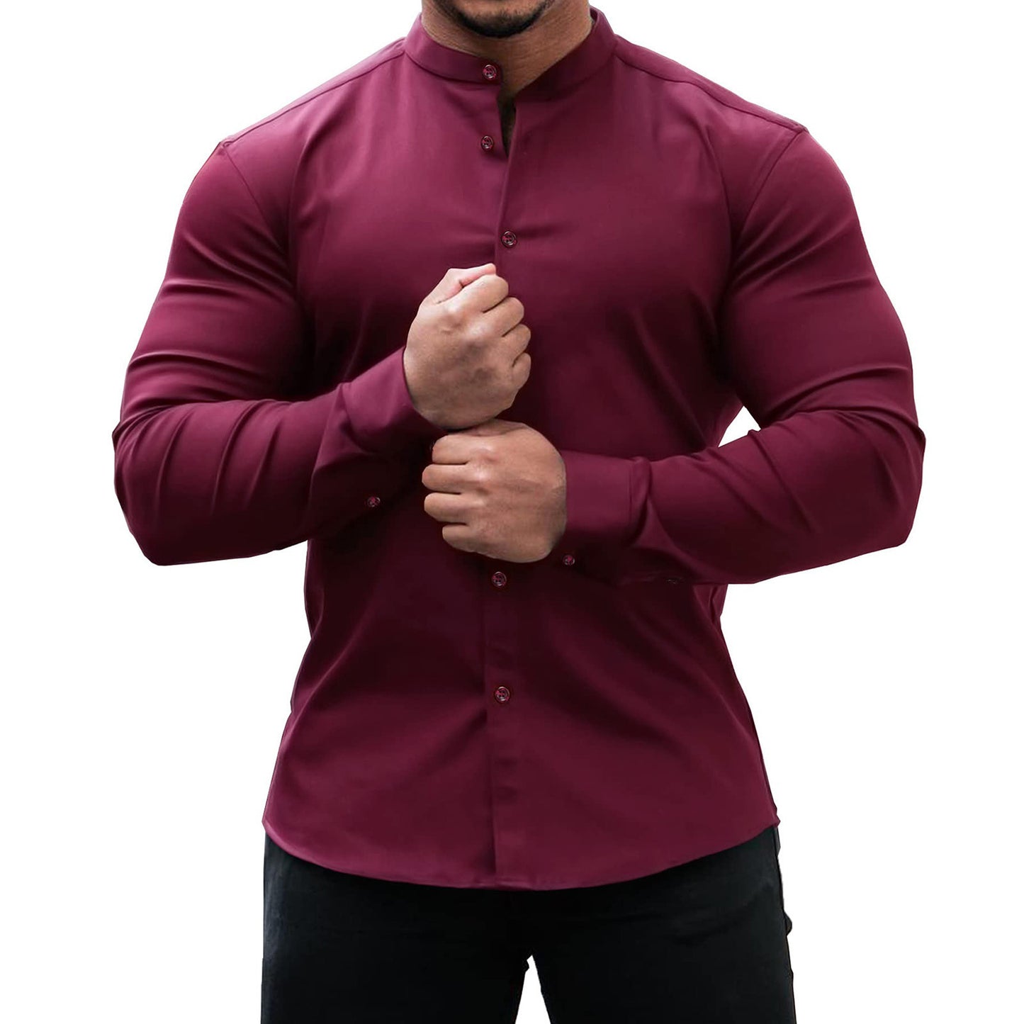 Slim Tops Solid Color Casual Long Sleeve Shirt Men | Nowena