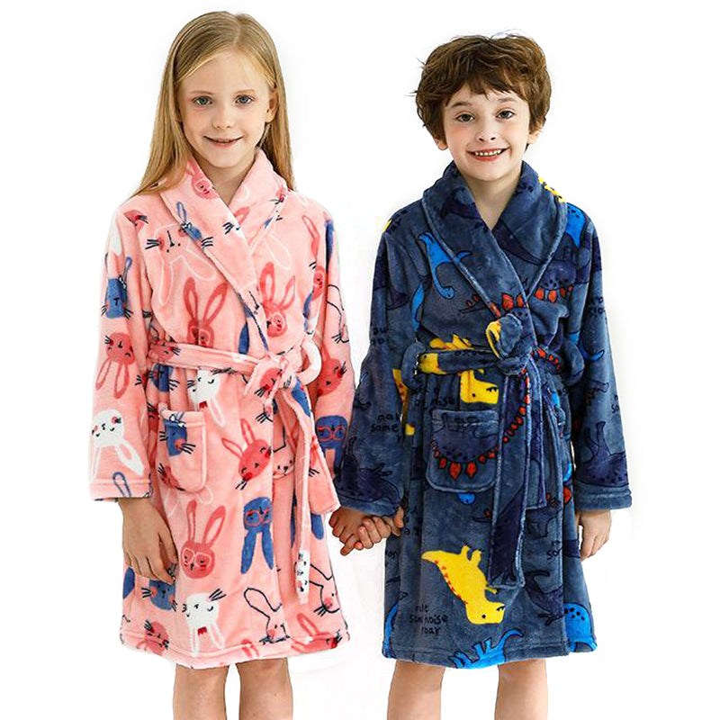 Children's Autumn And Winter Flannel Bathrobe Home Clothes Boys And Girls