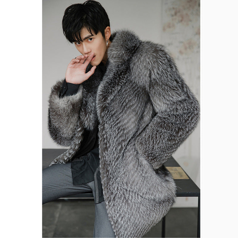 Men's Faux Fox Fur Coat Mid Length Warm Casual Jacket | Nowena