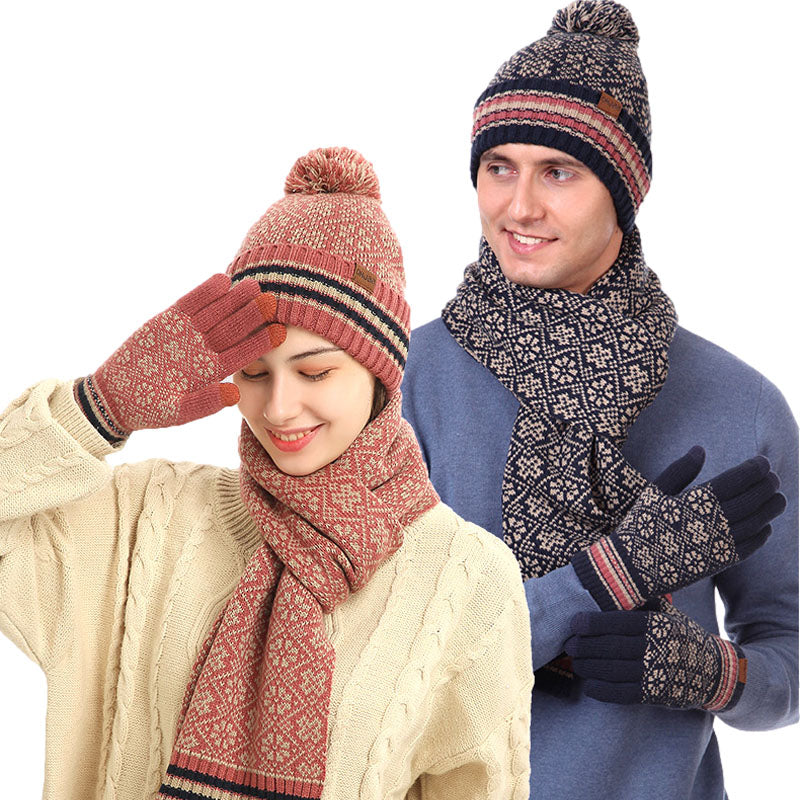 Three-piece Winter New Knitted Warm Woolen Hat Scarf And Gloves | Nowena