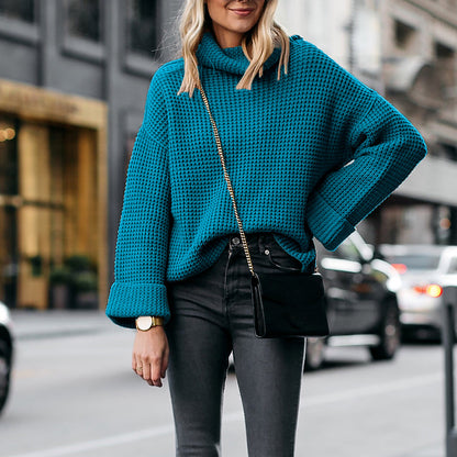 Lightweight Knit Turtleneck Drop Shoulder Sweater