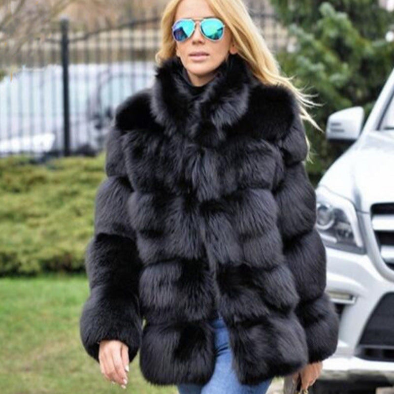 Chic Winter Luxury Women's Faux Fox Fur Coat | Nowena