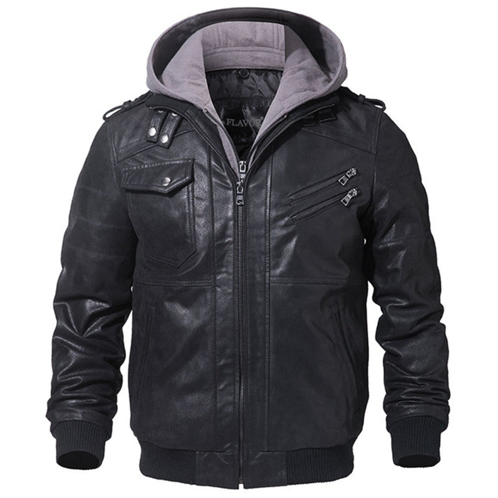 Removable Hood Winter Leather Jacket for Men | Nowena