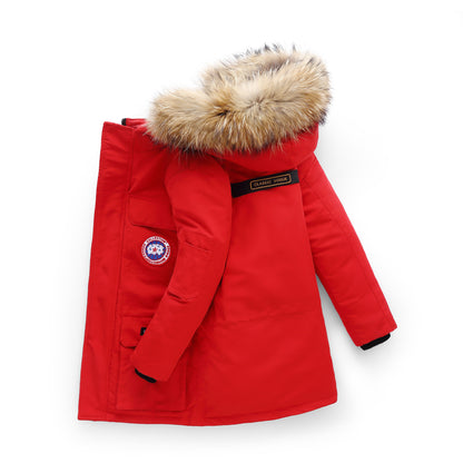 Kids Long Thickening Warm Hooded Fur Collar Down jacket | Nowena