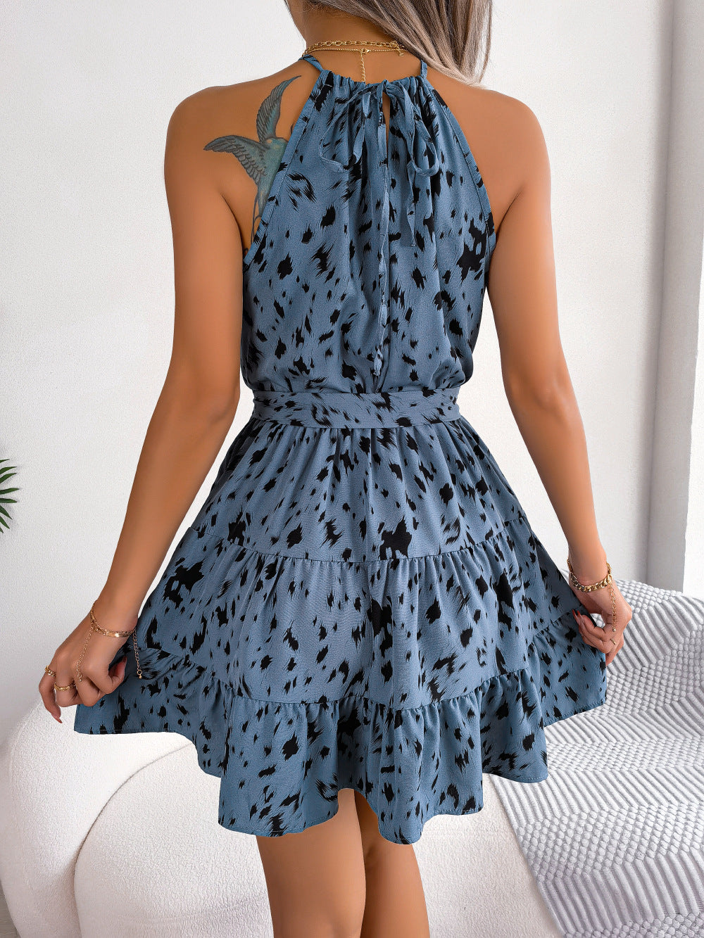 Fashion Beach Casual Leopard Print Ruffled Summer Dress