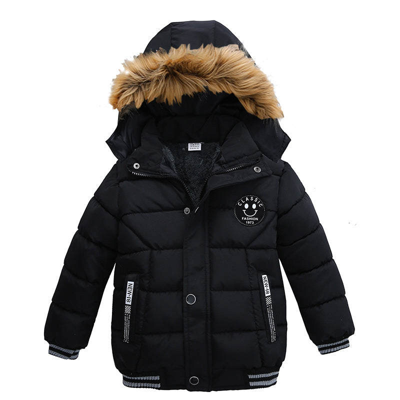 Kids Hooded Jacket Winter Cotton Coats Faux Fur Collar Overcoats | Nowena