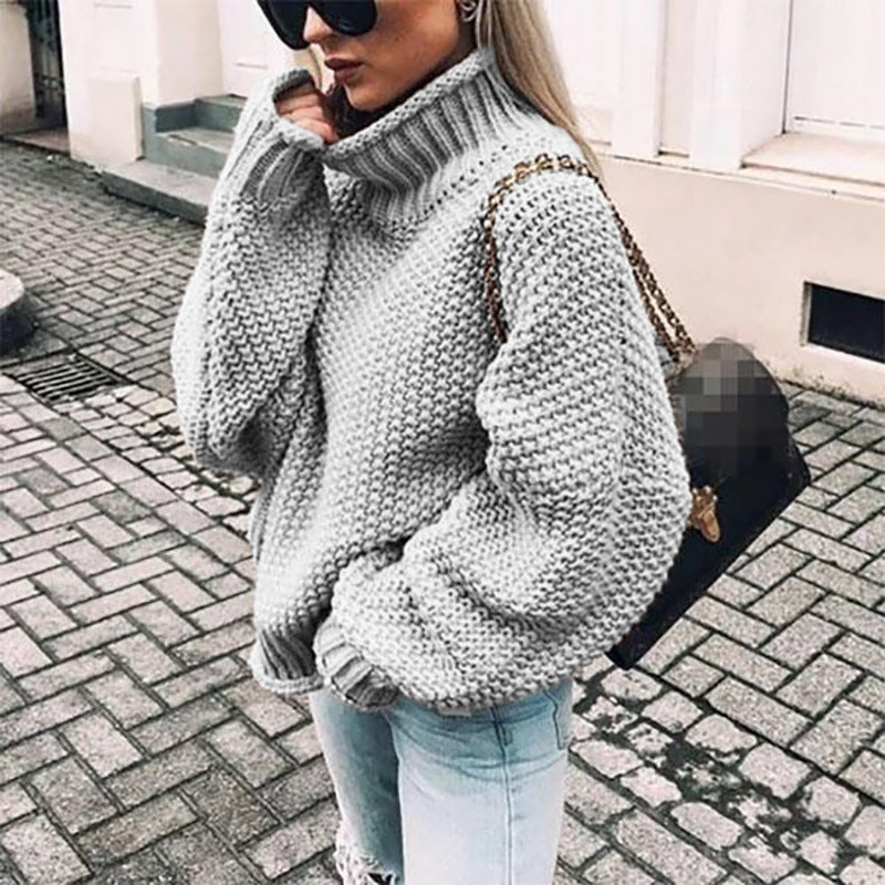 Stylish Women High Neck Sweater chunky knit loose fit  | Nowena