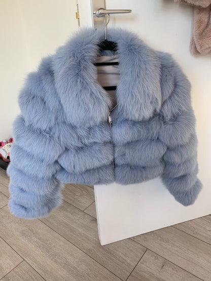 Women's Fur Coat Fox Fur Short Lapel Long Sleeve Coat | Nowena