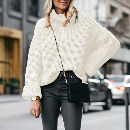 Lightweight Knit Turtleneck Drop Shoulder Sweater