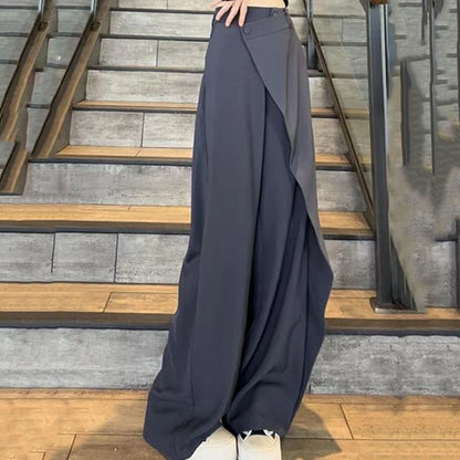 Fashion Irregular Stitching Straight-leg Trousers Women's Fried Street Pleated Suit Pants