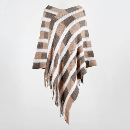V-neck striped fringed shawl | Nowena
