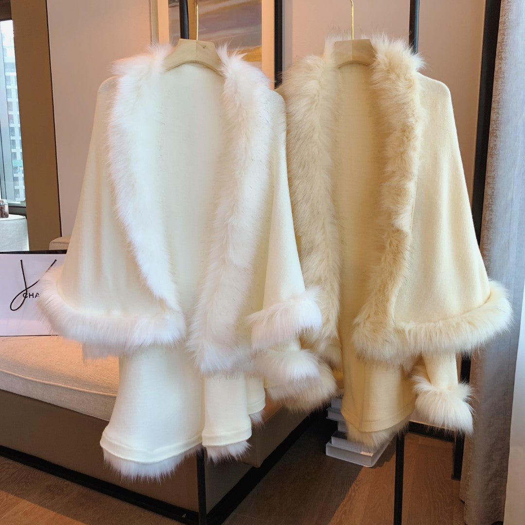 Women's Faux Fox Fur Shawl Luxury Warm Cashmere Coat | Nowena