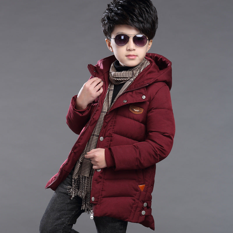 Boys Solid Color Warm Quilted Jacket with Hood | Nowena
