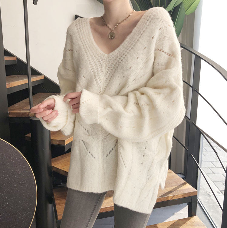 Comfortable Medium Length Jacquard Hollow Out Sweater | Nowena