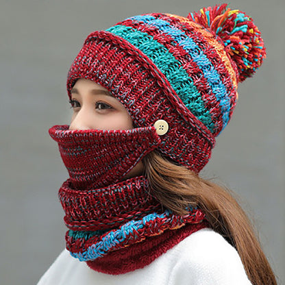 All-match Warm Knitted Hat Mask And Scarf Three-Piece Set | Nowena