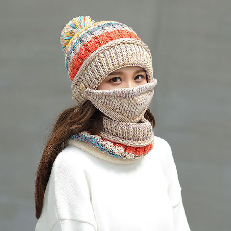 All-match Warm Knitted Hat Mask And Scarf Three-Piece Set | Nowena