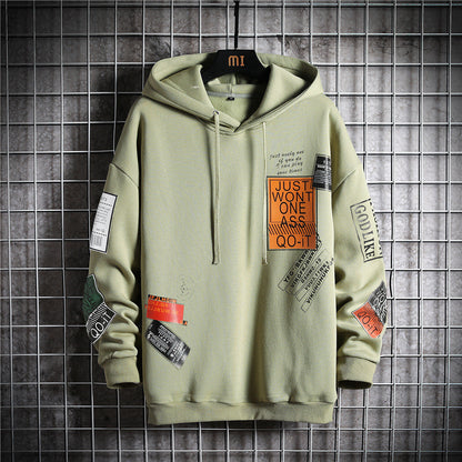 Men's Loose Printed Hooded Pullover Sweater