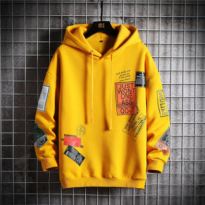 Men's Loose Printed Hooded Pullover Sweater