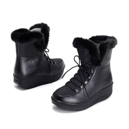 Womens Wedge Heel Snow Ankle Boots Fur Lining Antiskid Lace Up Warm Shoes | Nowena