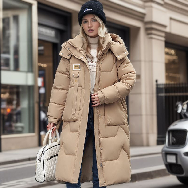 Detachable Hat Cotton Jacket Women's Mid Length Style | Nowena