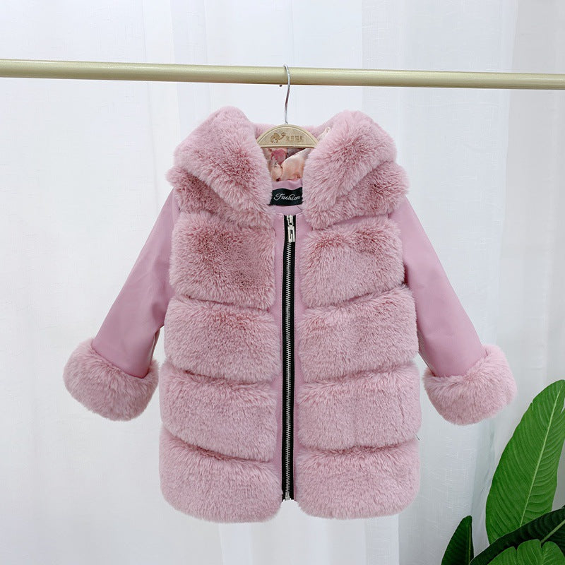 Children's Cotton Coat Rex Rabbit Hooded Faux Fur Coat | Nowena
