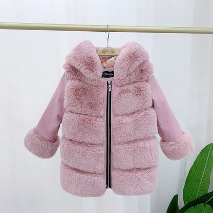 Children's Cotton Coat Rex Rabbit Hooded Faux Fur Coat | Nowena
