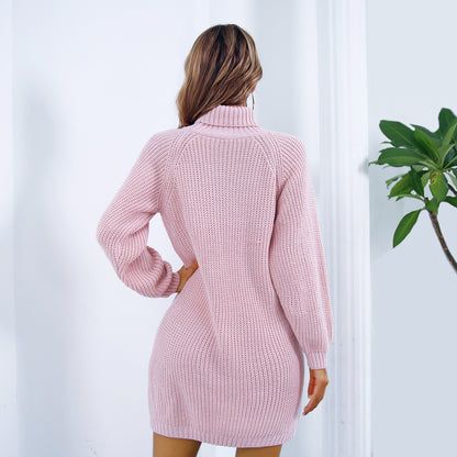 Winter Turtleneck Long Sweater Dress With Button Design | Nowena
