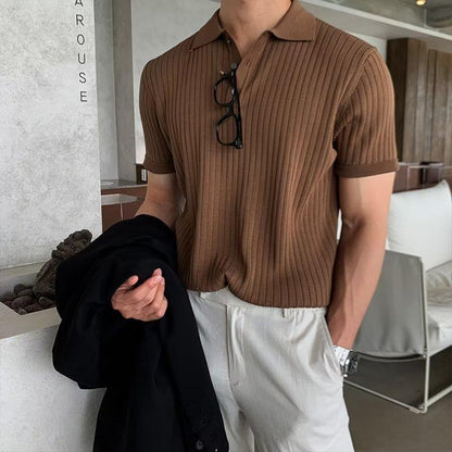 Lapel Polo Shirt Men's Fashion Brand Casual Summer Texture Solid Color Korean Style Knitwear Short Sleeve T-shirt