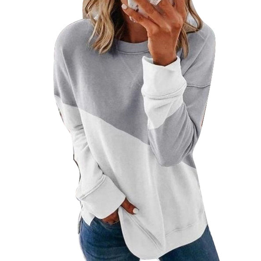 Round Neck Long Sleeve Sweater Color Matching Tops Sport Clothes | Nowena