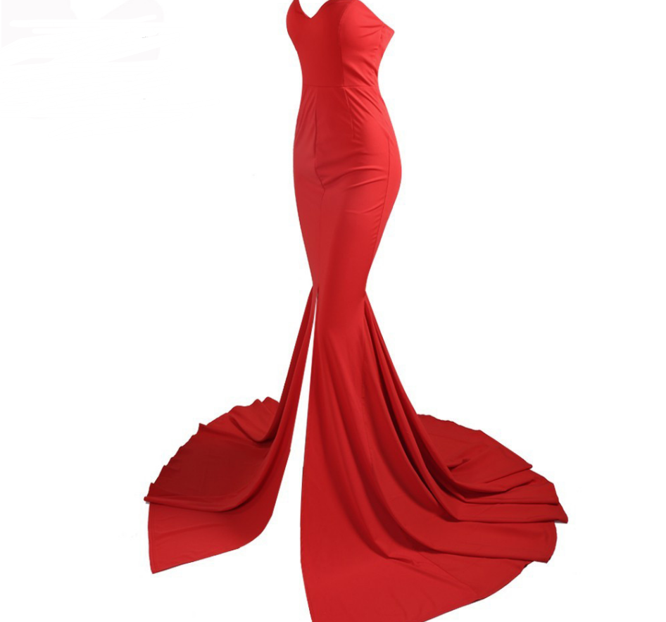 Long Evening Dress Off-the-shoulder Strapless Fishtail Slit high waist solid color dress | Nowena