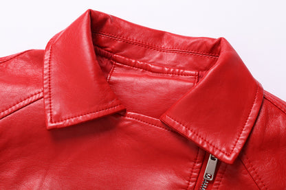 Women's Fashion Casual Solid Color Leather Coat