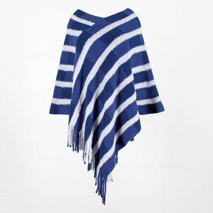 V-neck striped fringed shawl | Nowena