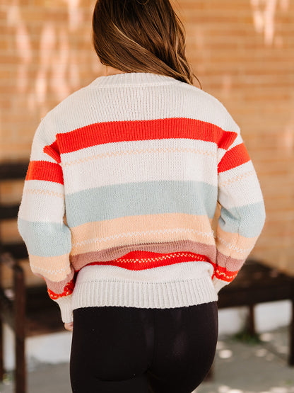 Stripe Thickening Loose All-match Round Neck Sweater For Women | Nowena