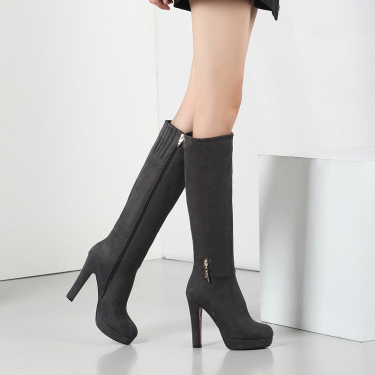 Autumn and winter Round Toe Knee-Length high-Heeled Boots Cashmere Platform Over-The-Knee high Boots Fashion Zipper Boots | Nowena