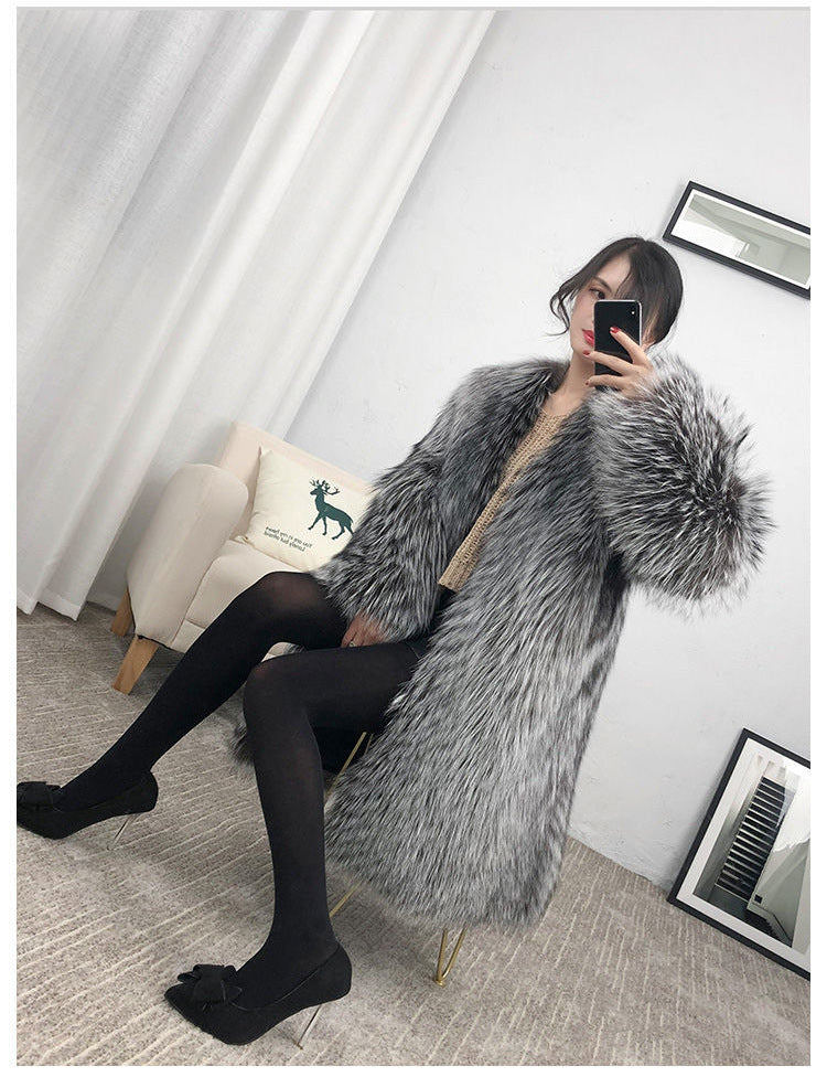 Mid-length Fox Fur Faux Fur Coat Women's Warm Leisure Overcoat | Nowena