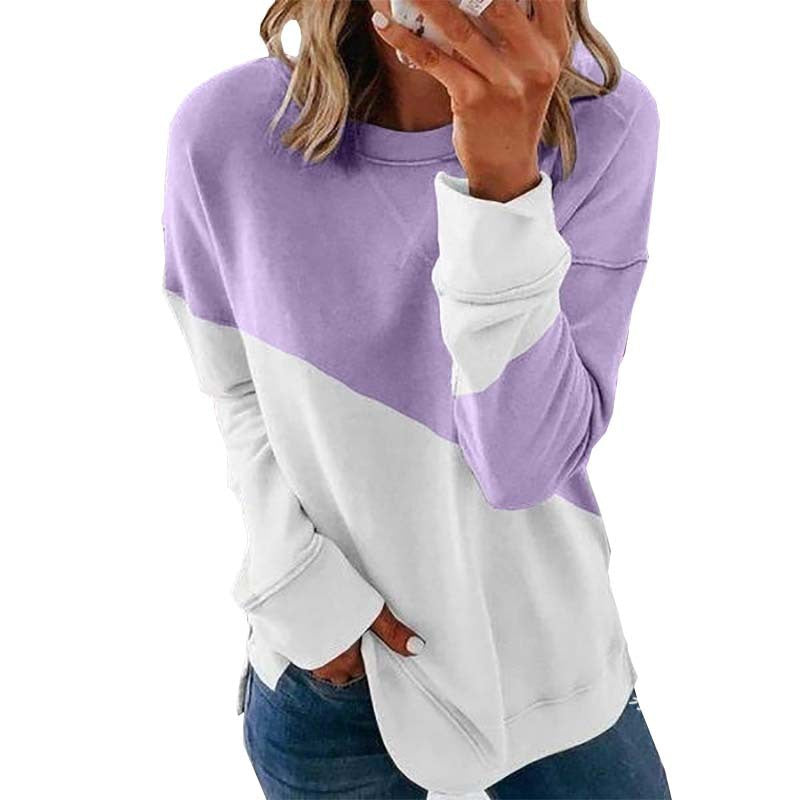 Round Neck Long Sleeve Sweater Color Matching Tops Sport Clothes | Nowena