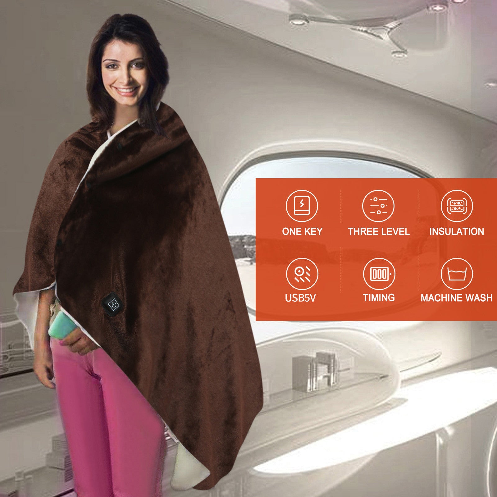USB Electric Heated Wearable Shawl Throw On Shoulder Cold Protection Blanket | Nowena