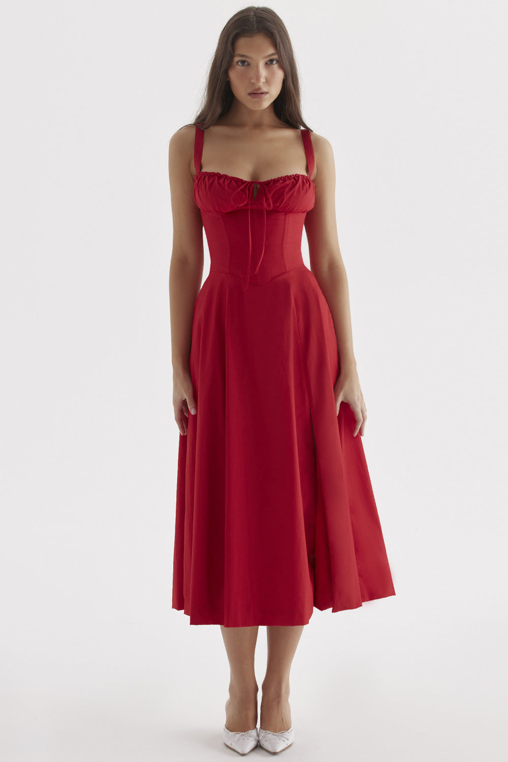 Solid Color High Spli Fashion Suspender Dress For Women  | Nowena