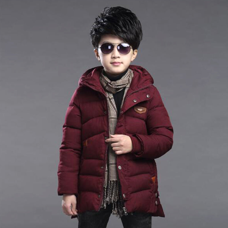 Boys Solid Color Warm Quilted Jacket with Hood | Nowena