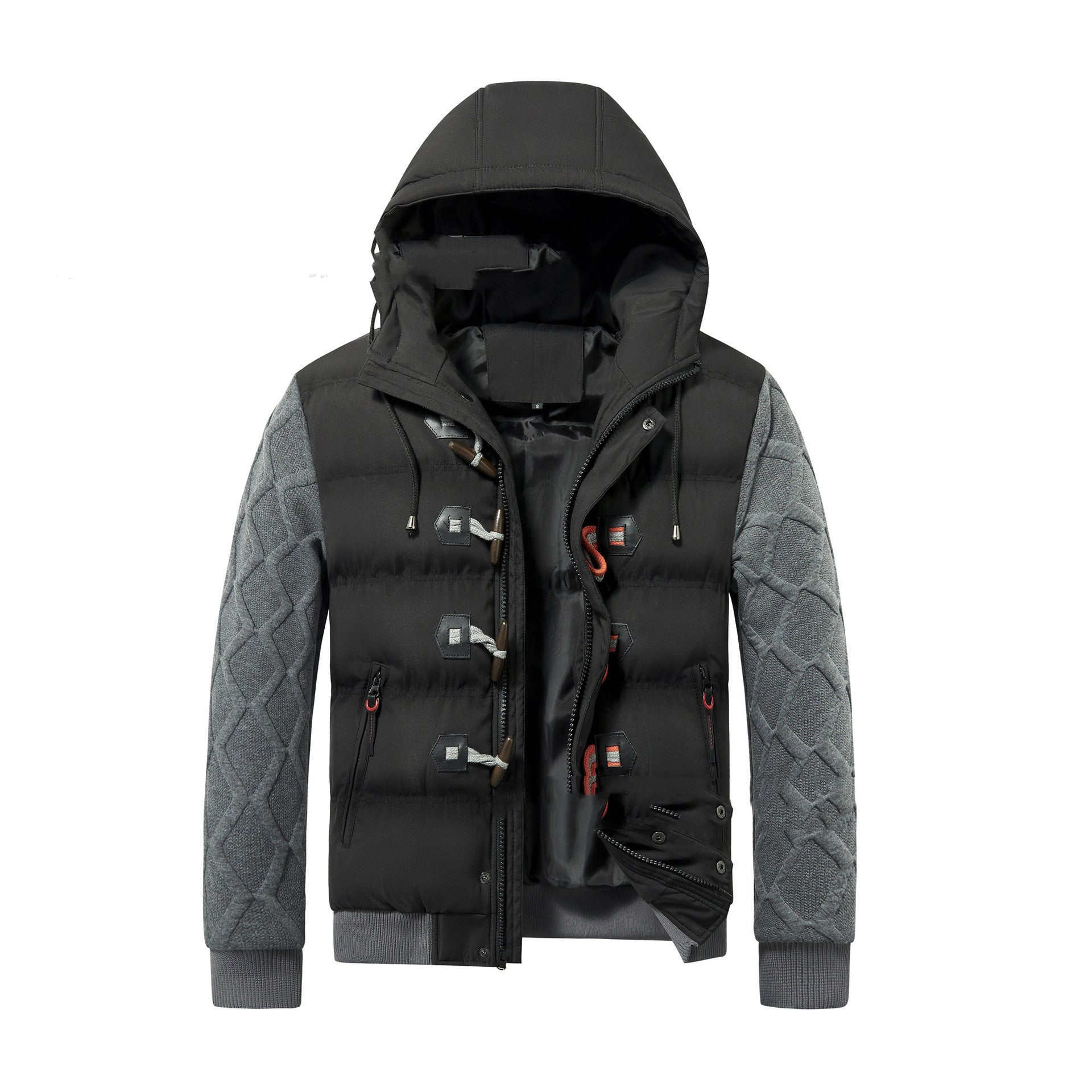 Men Contrast Sleeve Hooded Winter Patchwork Jacket | Nowena