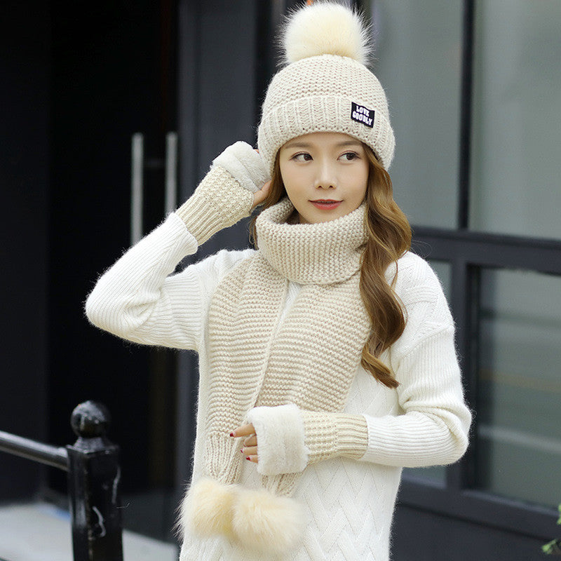 Wool Hat Scarf Gloves Three-piece Female Winter | Nowena