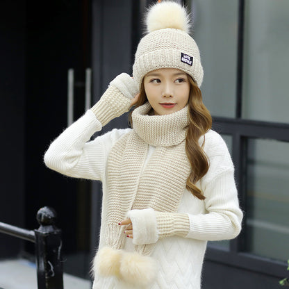 Wool Hat Scarf Gloves Three-piece Female Winter | Nowena