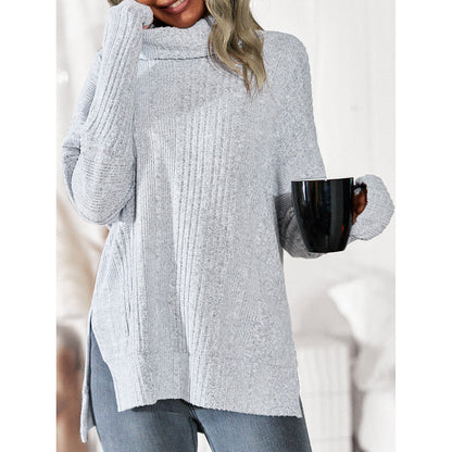 Women's Fashion Casual Turtleneck Fleece Knitted Long-sleeved Top