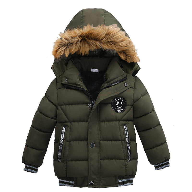 Kids Hooded Jacket Winter Cotton Coats Faux Fur Collar Overcoats | Nowena