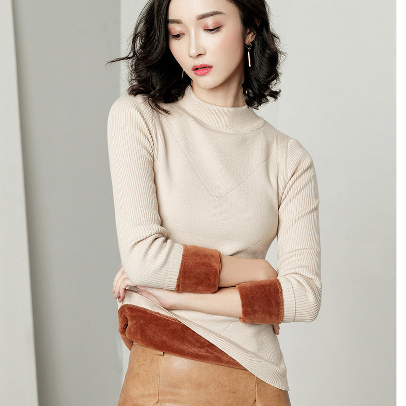 Women Solid Color High Neck Sweater | Nowena