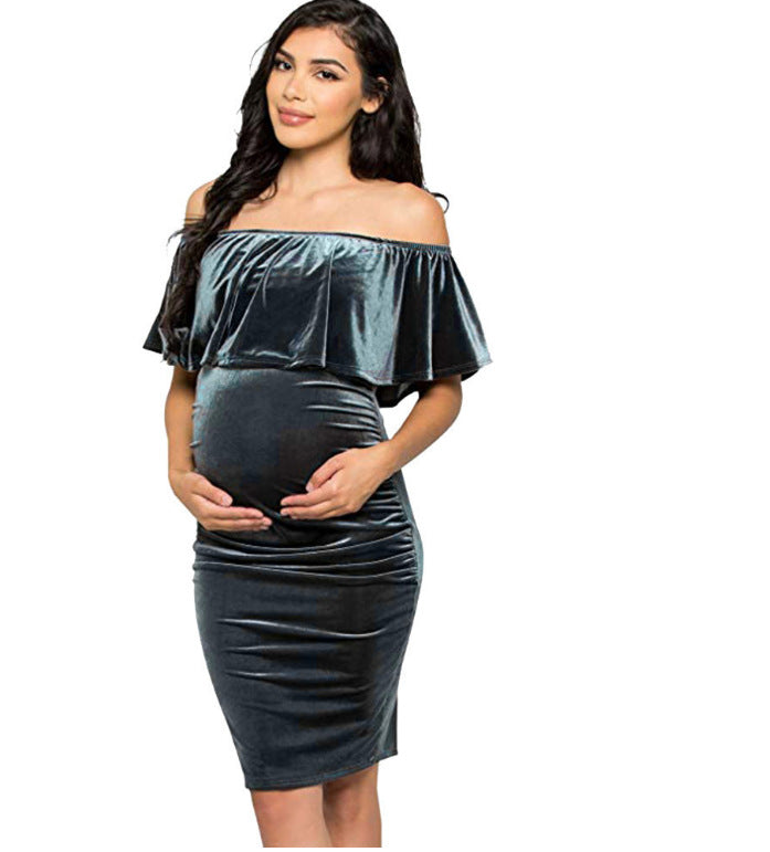 One-shoulder maternity dress A-line skirt dress