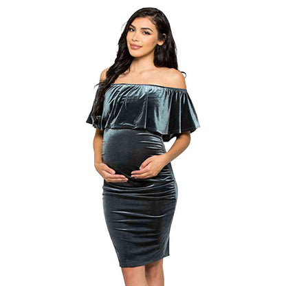 One-shoulder maternity dress A-line skirt dress