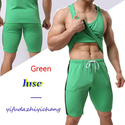 Men's Fashionable Quick-Drying Sports Shorts with Color-Matching and Lace-Up Design