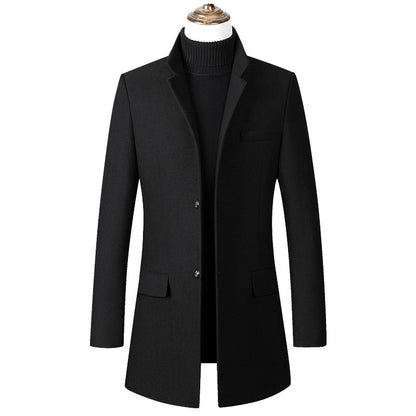 Stand Collar Woolen Woolen Coat Men's Medium Long | Nowena
